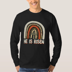 He Is Risen Leopard Rainbow Christian Jesus Happy T-shirt