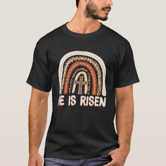 He Is Risen Leopard Rainbow Christian Jesus Happy T-shirt (Voorkant)