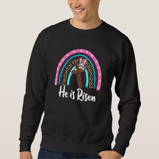 He Is Risen Leopard Rainbow Christian Jesus Happy Trui (Voorkant)