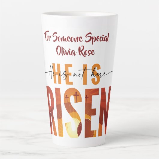 He Is Risen Personalised Image & Text Latte Mug Mok (Voorkant)