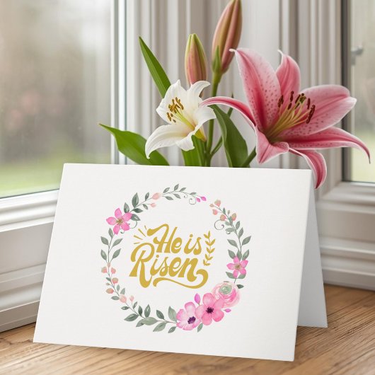 He Is Risen Personalized Christian Elegant Floral Kaart