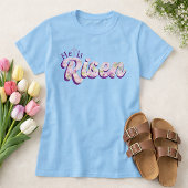 He Is Risen Purple Floral Script Christian Easter  T-shirt