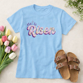He Is Risen Purple Floral Script Christian Easter T-shirt