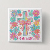 "He is risen" Religious Cross  Easter Vierkante Button 5,1 Cm (Voorkant)
