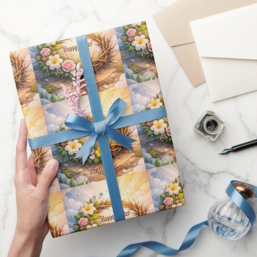 He Is Risen Religious Floral Crown Easter Cadeaupapier (Geschenken)