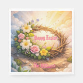 He Is Risen Religious Floral Crown Easter Napkins Servet (Voorkant)
