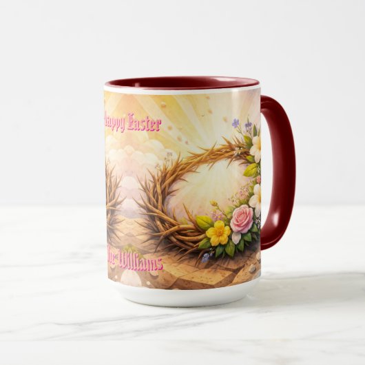 He Is Risen Religious Floral Crown Personalized Mok (Voorkant rechts)