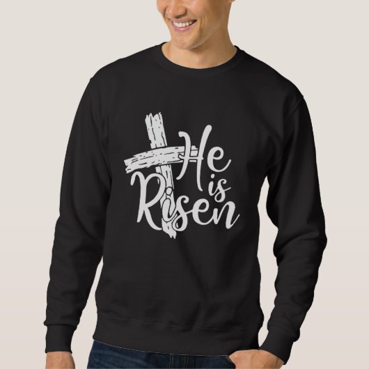 He Is Risen Shirt Easter Day Jesus Cross Christian (Voorkant)