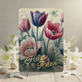He Is Risen Tulip Floral Gold Foil Card Folie Feestdagenkaart
