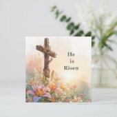 He Is Risen Watercolor Easter Card Kaart (Staand voorkant)