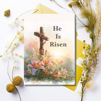 He Is Risen Watercolor Easter Card Kaart