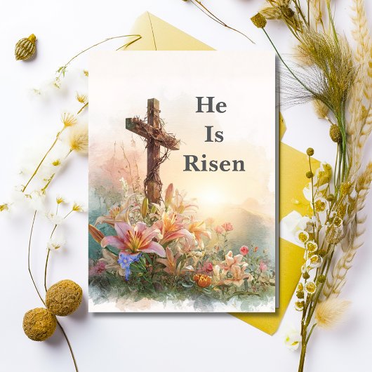He Is Risen Watercolor Easter Card Kaart
