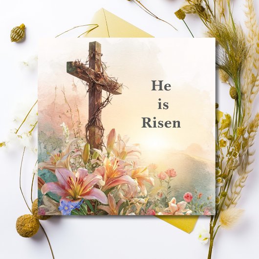He Is Risen Watercolor Easter Card Kaart