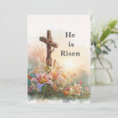 He Is Risen Watercolor Easter Card Kaart (Staand voorkant)
