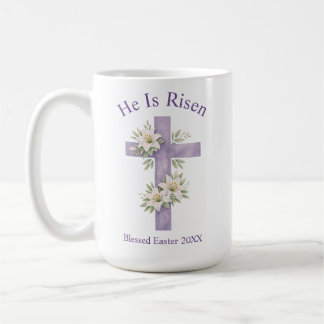 He Is Risen Watercolor Floral Cross Easter 2026 Koffiemok