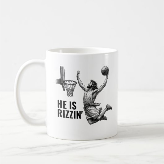 He is Rizzin - Basketball Jesus Funny Jesus Meme Koffiemok (Links)