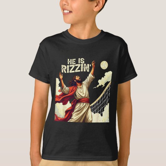 He Is Rizzin Jesus Meme Quote Shirt Funny Volleyba (Voorkant)