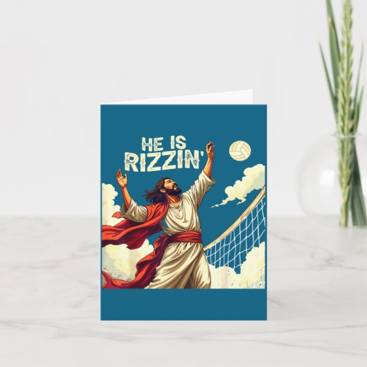 He Is Rizzin Jesus Meme Quote Shirt Funny Volleyba Kaart (Voorkant)