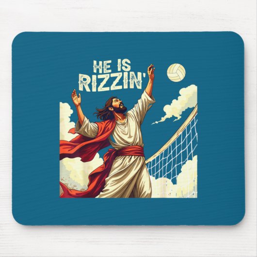 He Is Rizzin Jesus Meme Quote Shirt Funny Volleyba Muismat (Voorkant)