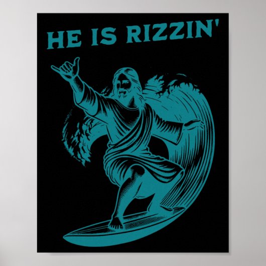 He Is Rizzin Jesus Surfing Funny Retro Easter Vint Poster (Voorkant)