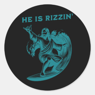 He Is Rizzin Jesus Surfing Funny Retro Easter Vint Ronde Sticker