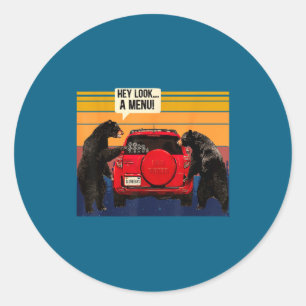 Hé kijk een menu Camng Camper, Retro Vintage Grapp Ronde Sticker
