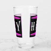 Hé kunstontwerp in zwart en paarse plus witte logo glas (Links)