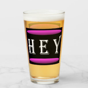 Hé kunstontwerp in zwart en paarse plus witte logo glas