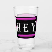 Hé kunstontwerp in zwart en paarse plus witte logo glas (Voorkant)