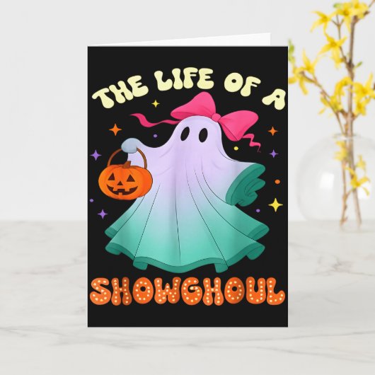 He Life Of A Showghoul Retro Halloween Show Ghosts Kaart (Gele Bloem)