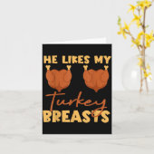 He Likes My Turkey Breasts Couple Matching Thanksg Kaart (Gele Bloem)
