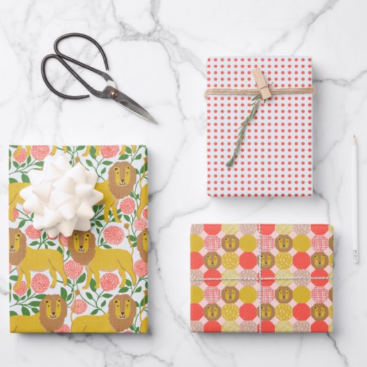 Hé, Lion! Leeuwen, Polkadots, heldere kleuren Inpakpapier Vel (Voorkant)