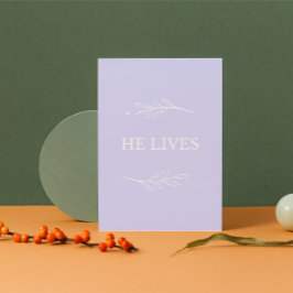 He Lives Christian Easter Card – Lavender Faith Feestdagen Kaart
