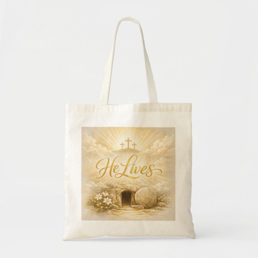 He Lives Easter Tote - Christian Easter Gift 2026 Tote Bag (Voorkant)