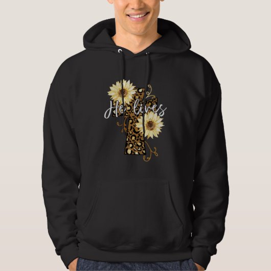 He Lives Happy Easter Day Jesus Cross Religious Ch Hoodie (Voorkant)