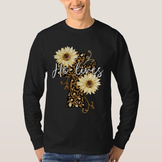 He Lives Happy Easter Day Jesus Cross Religious Ch T-shirt (Voorkant)