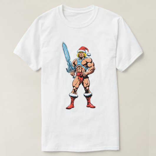 He Man Cartoon in Santa Hat – Retro Heman T-shirt (Design voorkant)