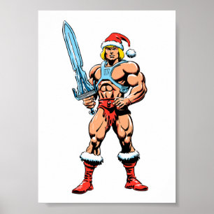 He Man Cartoon met Kerstmuts – Retro Heman Poster