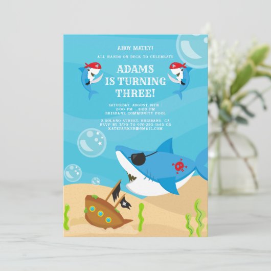 Hé Matroos! Haai Piraten Onder Zee Verjaardag Kaart (Staand voorkant)