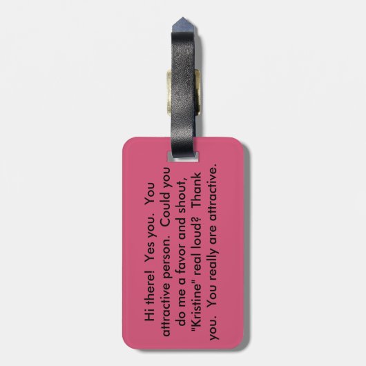 Hé (naam invoegen). Vond het. Bagagelabel (Achterkant verticaal)