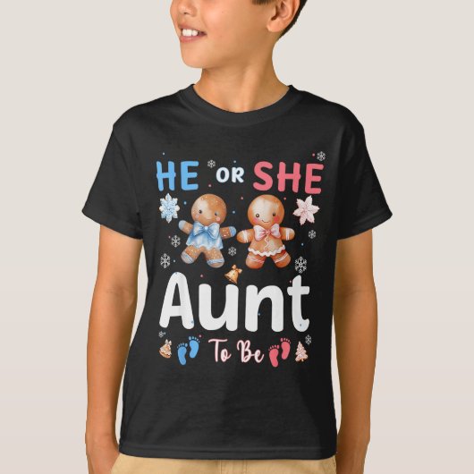 He Or She Aunt To Be Christmas Gingerbread Gender  T-shirt (Voorkant)