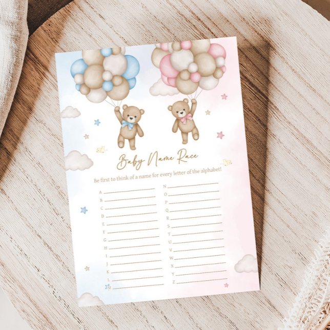 He or She Bear Gender Reveal Baby Name Race Game (Bear Balloon He or She Gender Reveal Game)