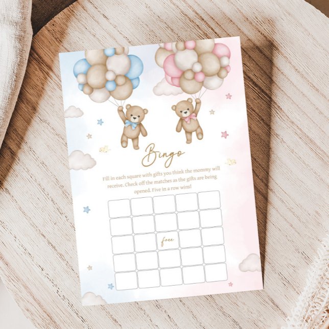 He or She Bear Gender Reveal Bingo Game (Bear Balloon He or She Gender Reveal Game )