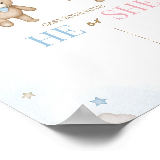He or She Bear Gender Reveal Sign Poster (Hoek)