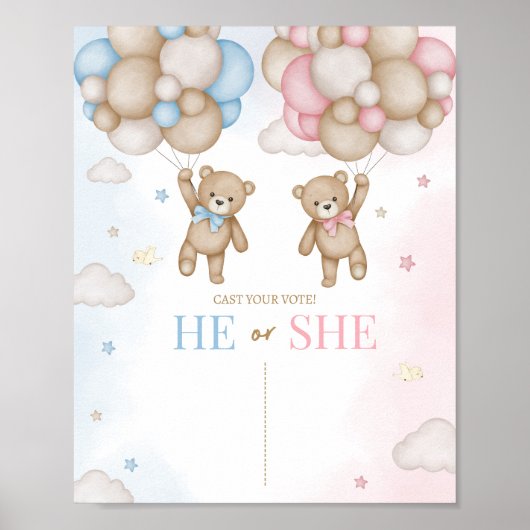 He or She Bear Gender Reveal Sign Poster (Voorkant)