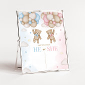 He or She Bear Gender Reveal Sign Poster
