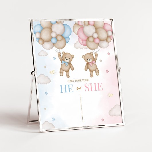 He or She Bear Gender Reveal Sign Poster