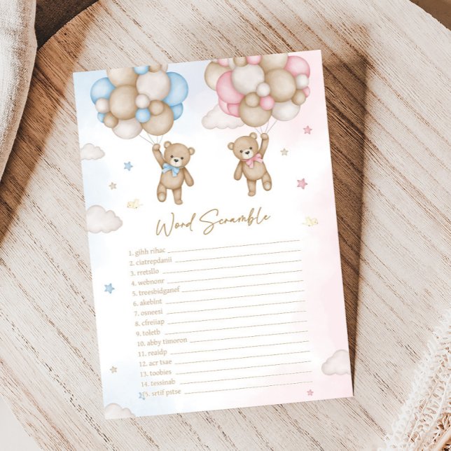 He or She Bear Gender Reveal Word Scramble Game (Bear Balloon He or She Gender Reveal Game)