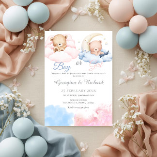 He or She Blue or Pink Gender Reveal Invitation wi Kaart