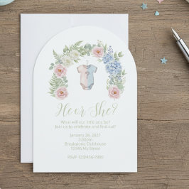 He or She? Botanical Gender Reveal Invitation Kaart